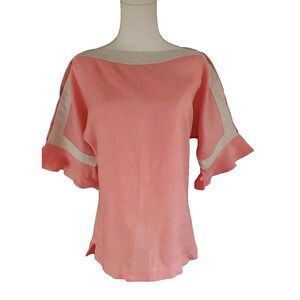 Artisan Linen Salma Quality 100% Peek A Boo Flutter Sleeve Salmon/Khaki